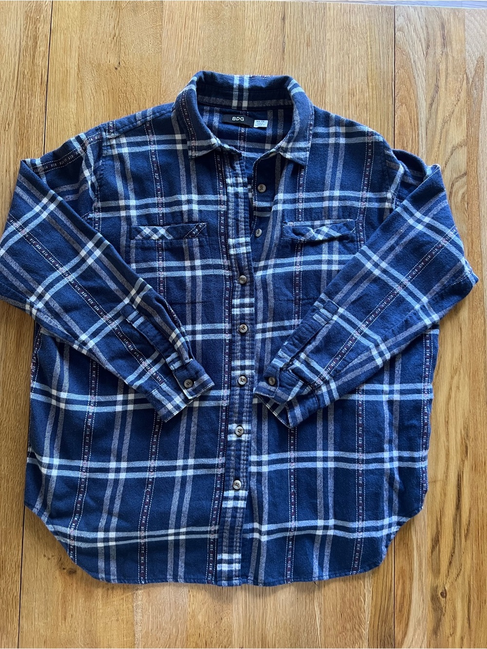 BDG Navy and White Plaid Button-Down Shirt 100% cotton